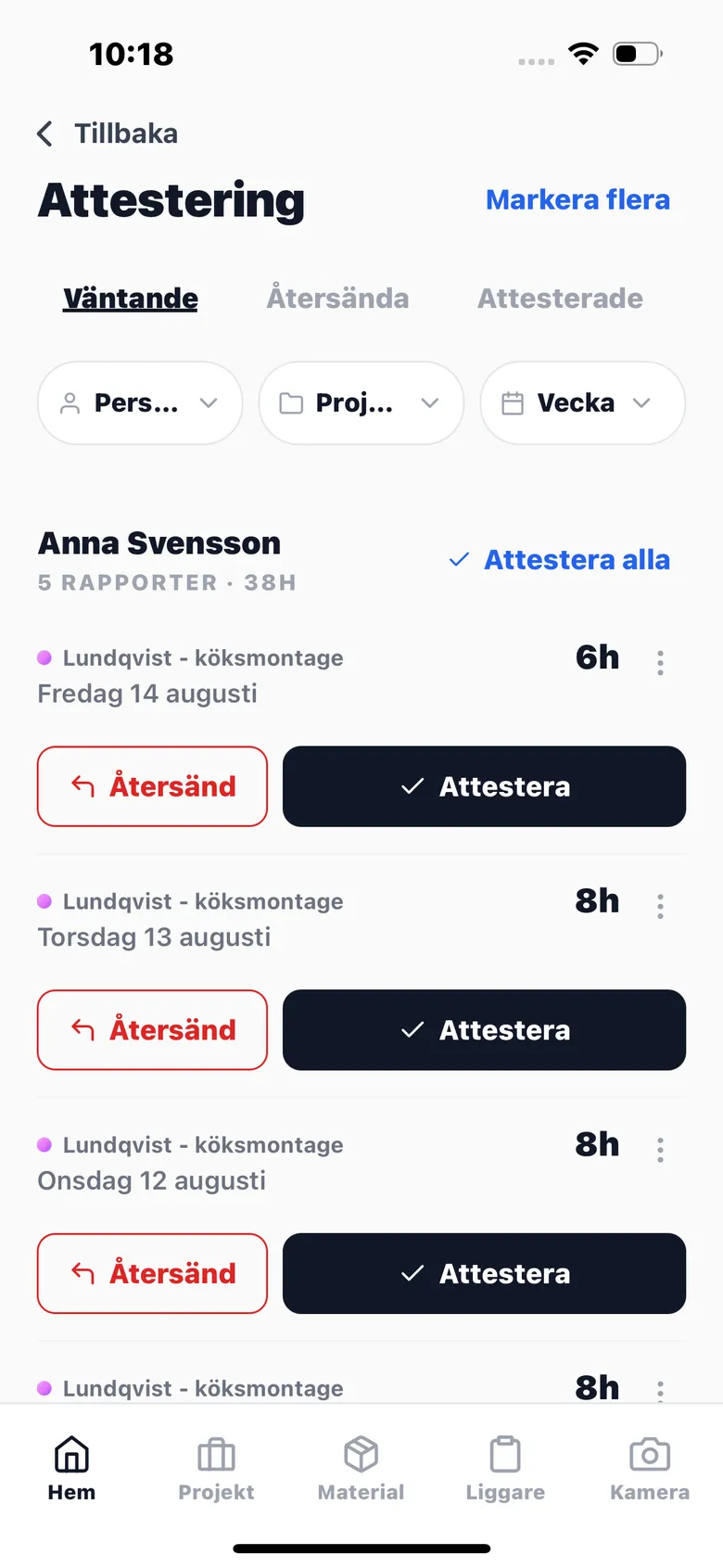 Attestering i Tida: godkänn eller återsänd tidrapporter