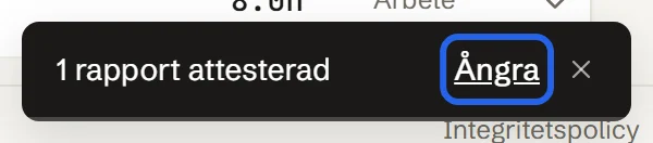Rutan 1 rapport attesterad med knappen Ångra inringad.