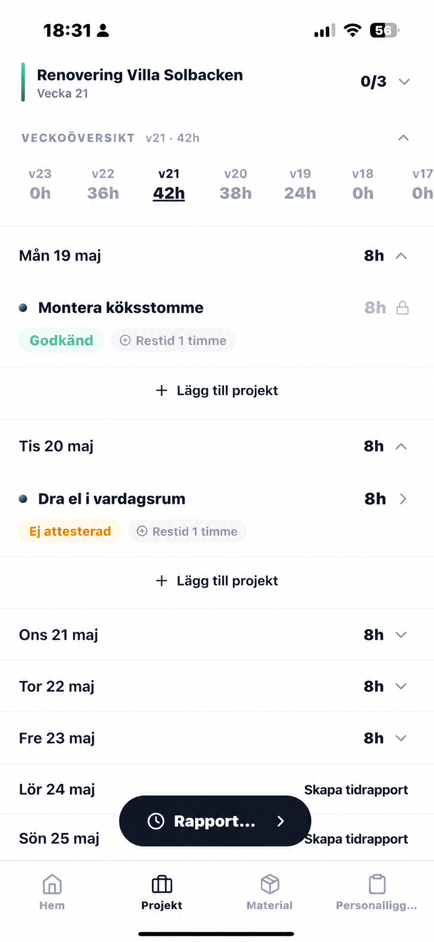 Tidrapporterings-flöde i Tida